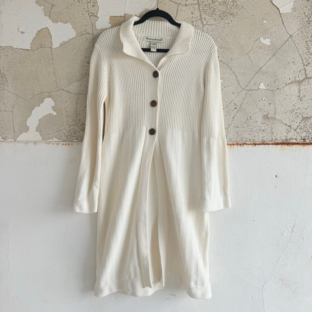 Coatigan Long Cardigan Jacket Cream Knit Minimalist Textured Scandi Womens S